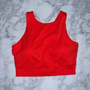 CRZ YOGA Women's High Neck Longline Sports Bra Red- Medium